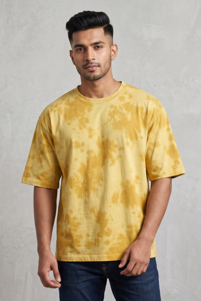 Yellow Wash Tie-Dye Oversized T-Shirt | 260 GSM Unisex Streetwear Tee Kalavaasi