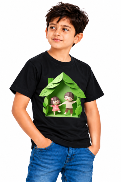 Casual Boy in Leaf House Graphic Tee