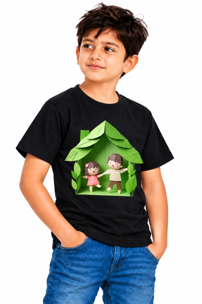 Casual Boy in Leaf House Graphic Tee