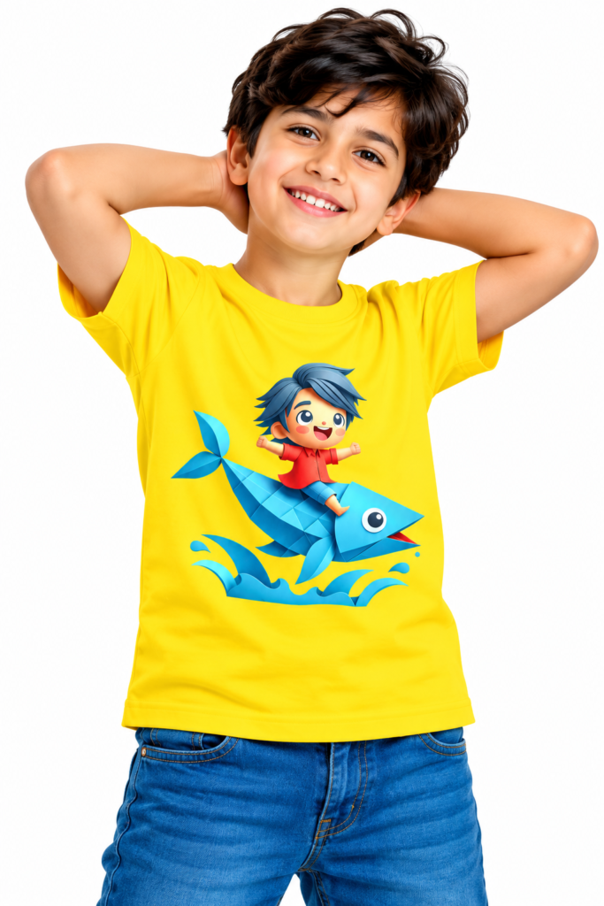 Cheerful Origami Whale T-Shirt Portrait