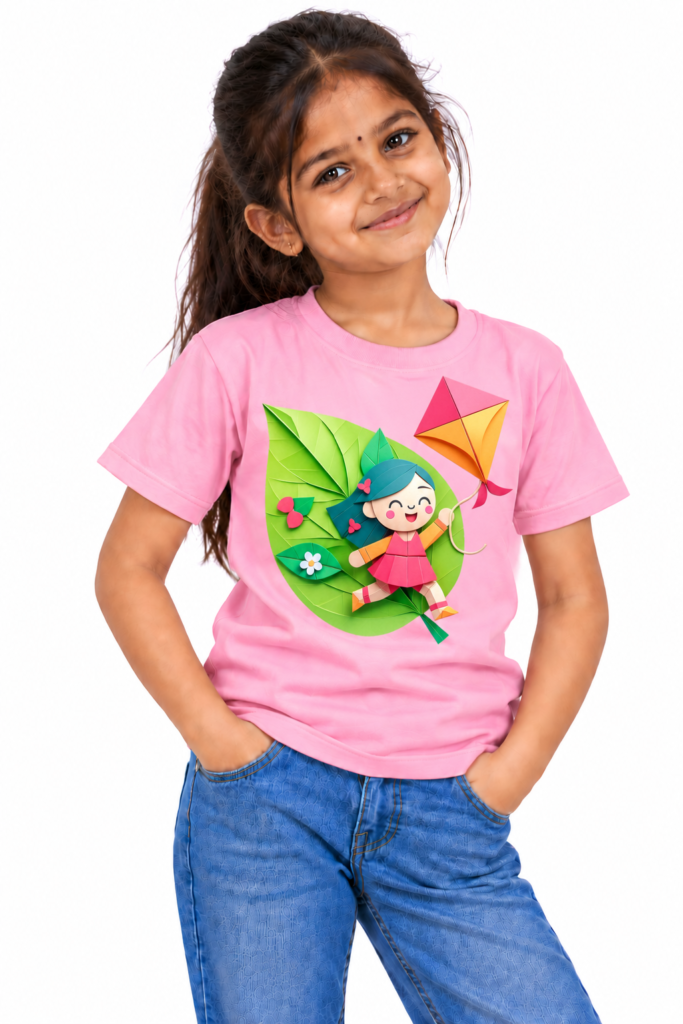 Girl Flying a Kite Graphics T-Shirt | Kalavaasi