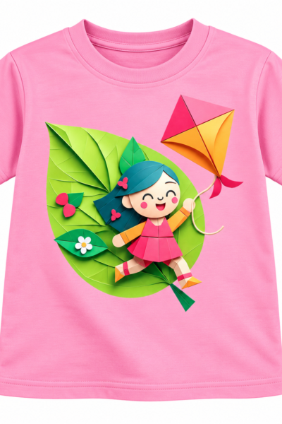 Girl Flying a Kite Graphics T-Shirt | Kalavaasi