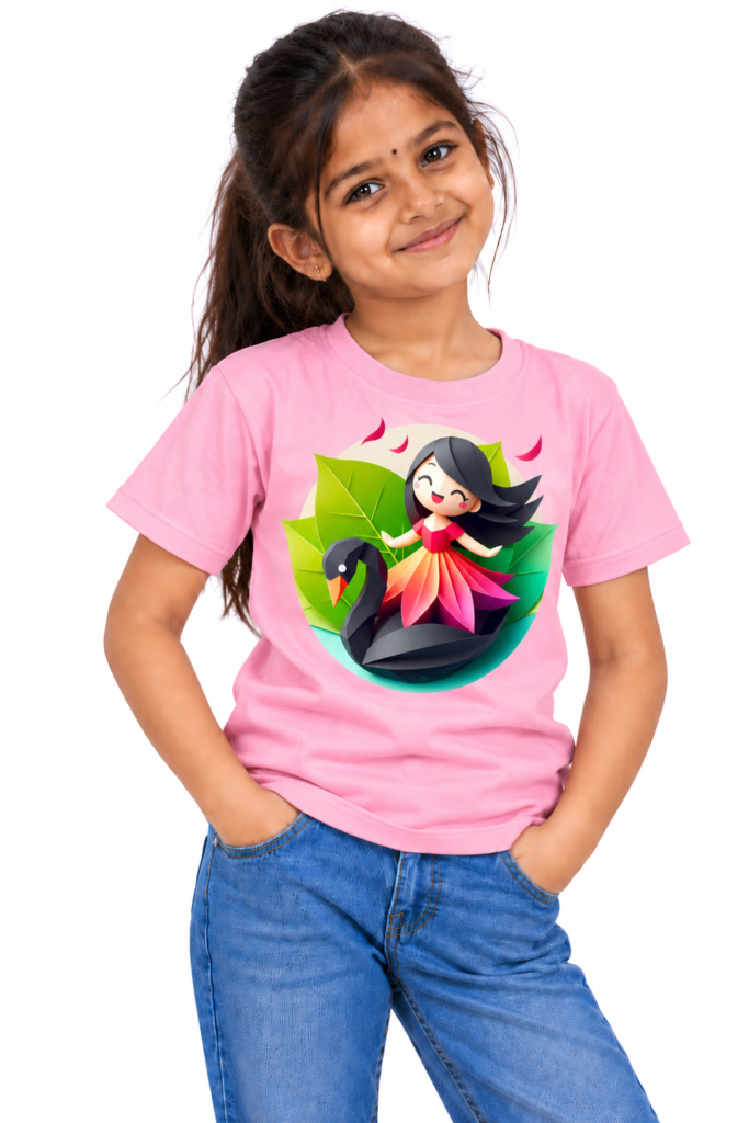 Paper-Cut Swan Graphics T-Shirt | Kalavaasi