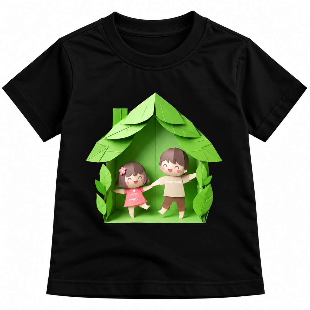 Smiling Boy in Leaf Graphics T-Shirt | Kalavaasi