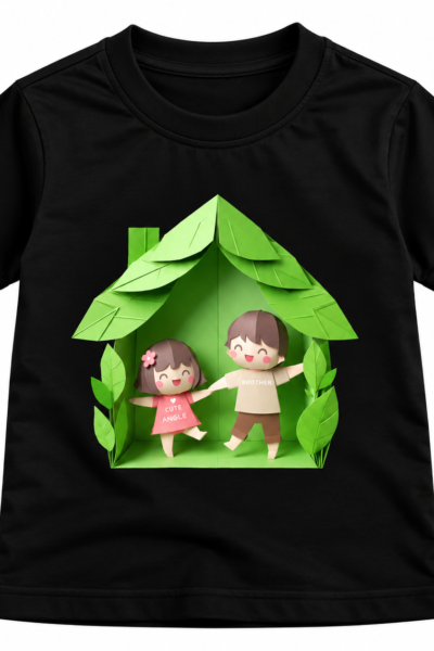 Smiling Boy in Leaf Graphics T-Shirt | Kalavaasi